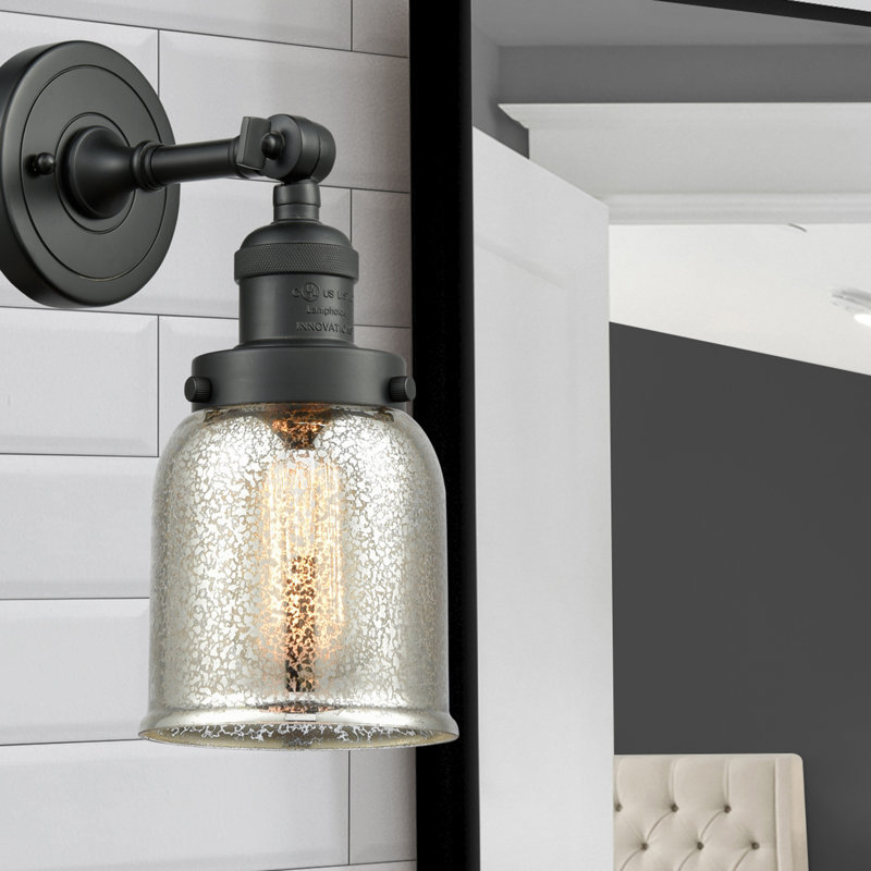 Applique murale 1 lumière 8 po Bell, Ampoule à DEL rétro de 6 watts, Argent mercuré, Noir mat
