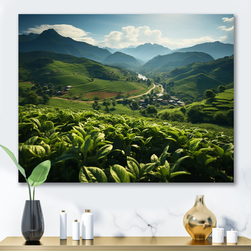 Plantation de thé thaïlandais, H 34 po x l 44 po x P 1,5 po, Toile tendue