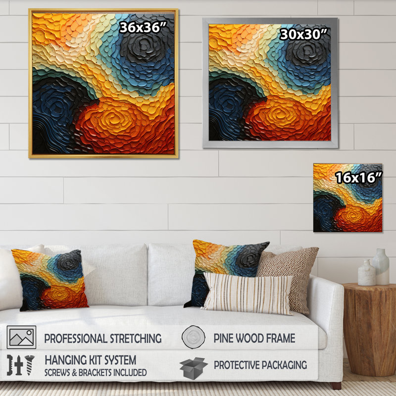 «Teal Orange» Op Art Rhythmic Illusion I, Cadre doré à une seule photo, H 16 po x l 16 po x P 1 po