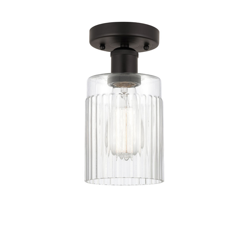 Plafonnier semi-encastré en verre Kamena, Transparent, Bronze huilé, H 9,13 po x l 4,5 po x P 4,5 po