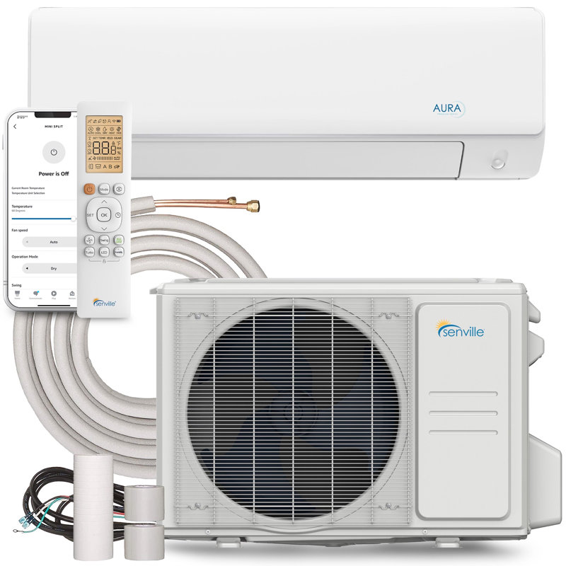 Mini climatiseur à deux blocs sans conduit de 18 000 BTU avec chauffage et télécommande Aura