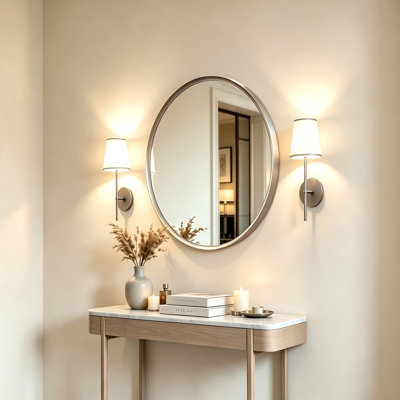 Miroir mural rond 36 po, miroir de meuble-lavabo en nickel brossé, verre trempé HD
