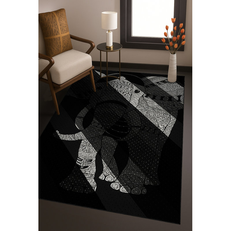 Tapis gris tissé à motif abstrait lavable Mosso, 3'11" x 5'11"