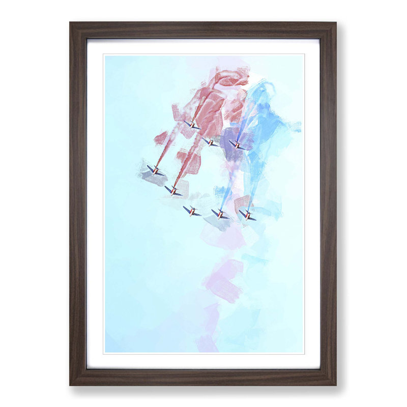 Planes in Formation - Picture Frame Graphic Art Print, 60cm H x 40cm W x 2cm D, Walnut