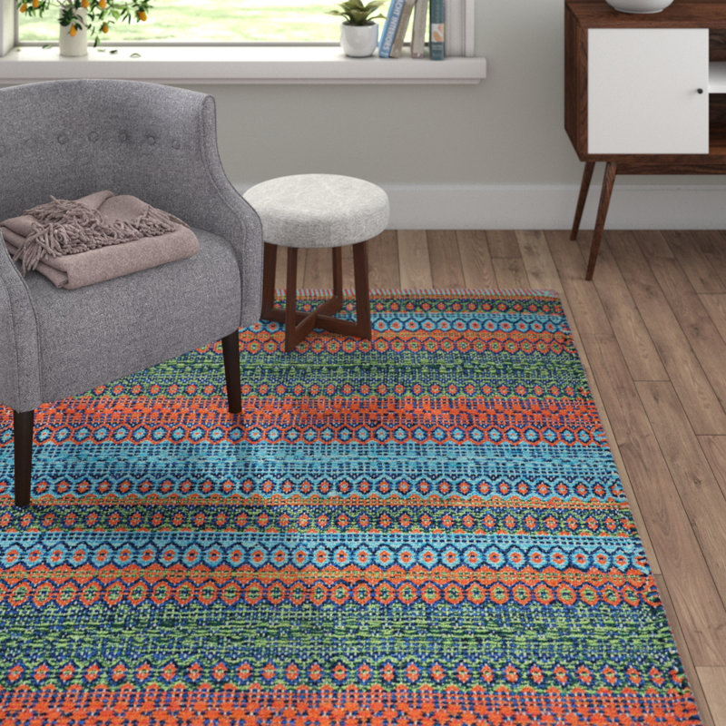 Saffron Geometric Cotton Hand Woven Area Rug, Rectangle 120 x 170cm