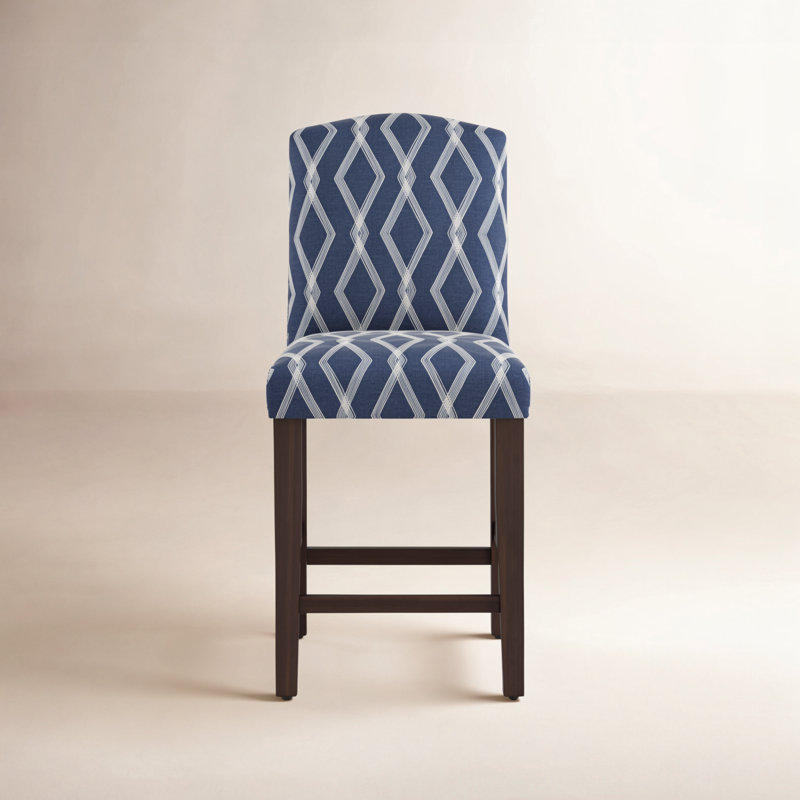 Tabouret de bar et de comptoir April, Tabouret de comptoir (siège d'une hauteur de 26 p, Tissu bleu à chaîne croisée