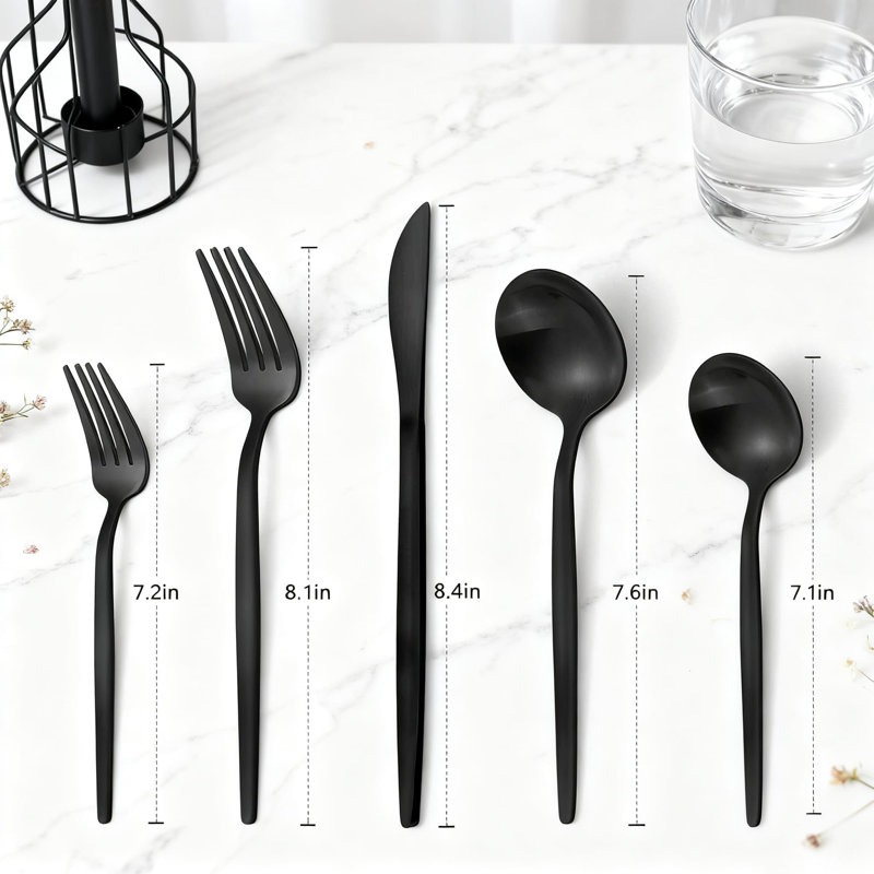 Ensemble de 40 couverts en argent mat noir, service de couverts en acier inoxydable pour 8 personnes, ensemble de couverts à finition satinée pour la maison et le restaurant, vaisselle allant au lave-vaisselle