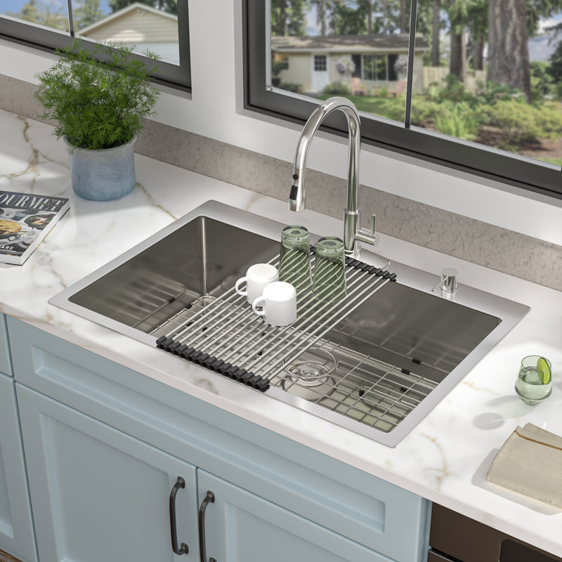 Évier de cuisine à simple cuve en acier inoxydable encastrable L 33 po x l 22 po