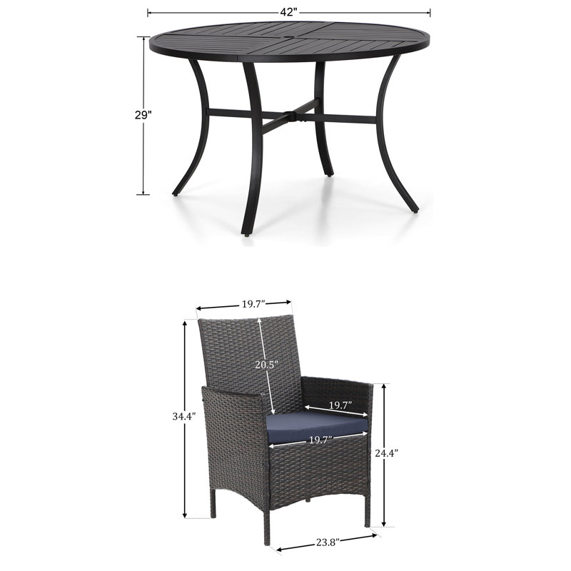 Ensemble de salle à manger d'extérieur 5 pièces Leonard avec 4 chaises en rotin et 1 table rectangulaire en métal
