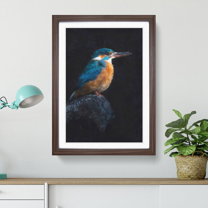 Kingfisher Bird - Picture Frame Painting Print, 63cm H x 45cm W x 2cm D, Walnut Framed