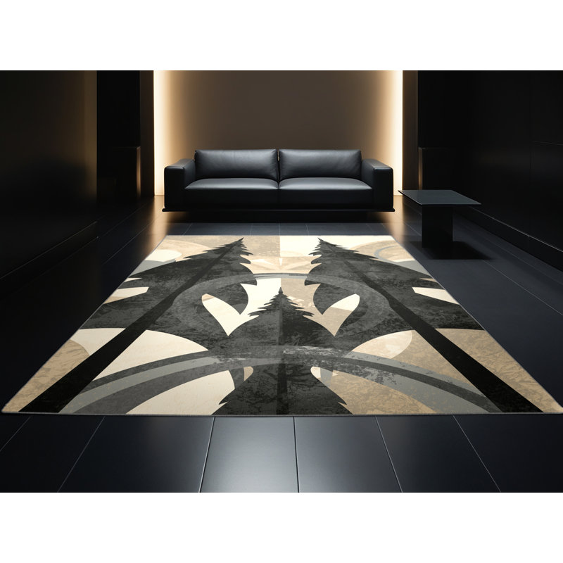 Tapis arc-en-ciel doux moelleux de style art déco brun et gris, 5 x 7