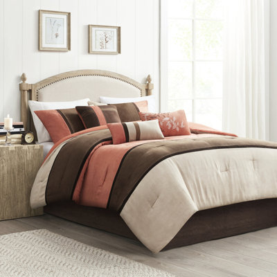 Coral King Faux Suede Bedding - 7 Piece Soft Microsuede Comforter Fashionable
