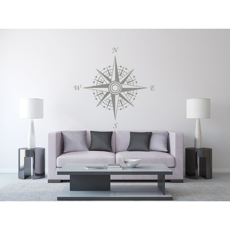 Décalcomanie murale autocollante compass, Gris argenté