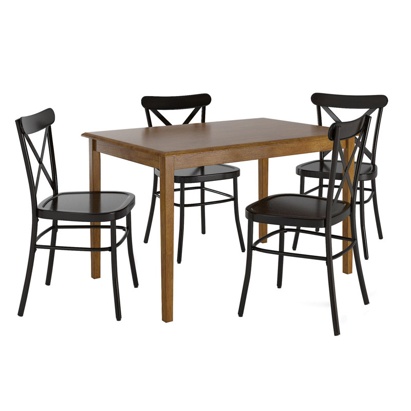 Aliha 4-Person Dining Set with Rectangular Table, Antique Black