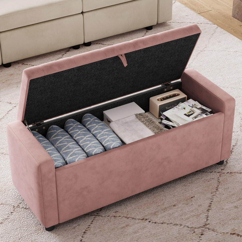 Banc de rangement rembourré Benedetto, Rose
