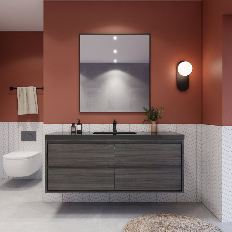 Ensemble de meuble-lavabo à simple cuve 60 "Vickye, Chêne gris