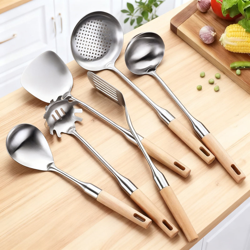 Ensemble d'ustensiles de cuisine en acier inoxydable 6 pièces, cuillère à fentes antiadhésive pour cuillère et fente pour la cuisson et la cuisson
