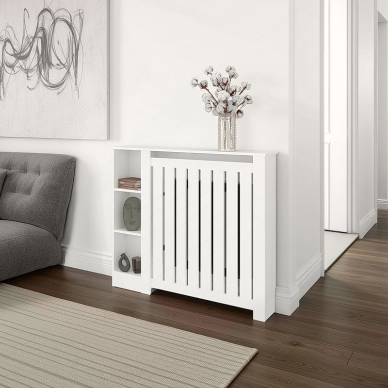 Couvercle de radiateur avec rangement pour risque, espace, conception écoénergétique, blanc.