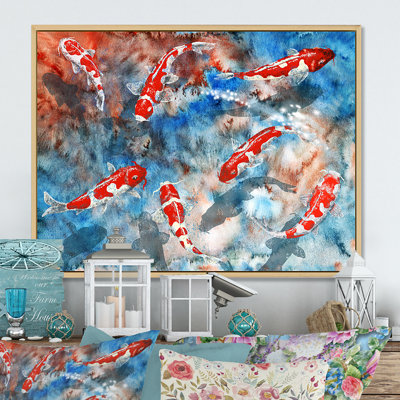 «Chinoiserie Koi Carps II», reproduction sur toile flottante