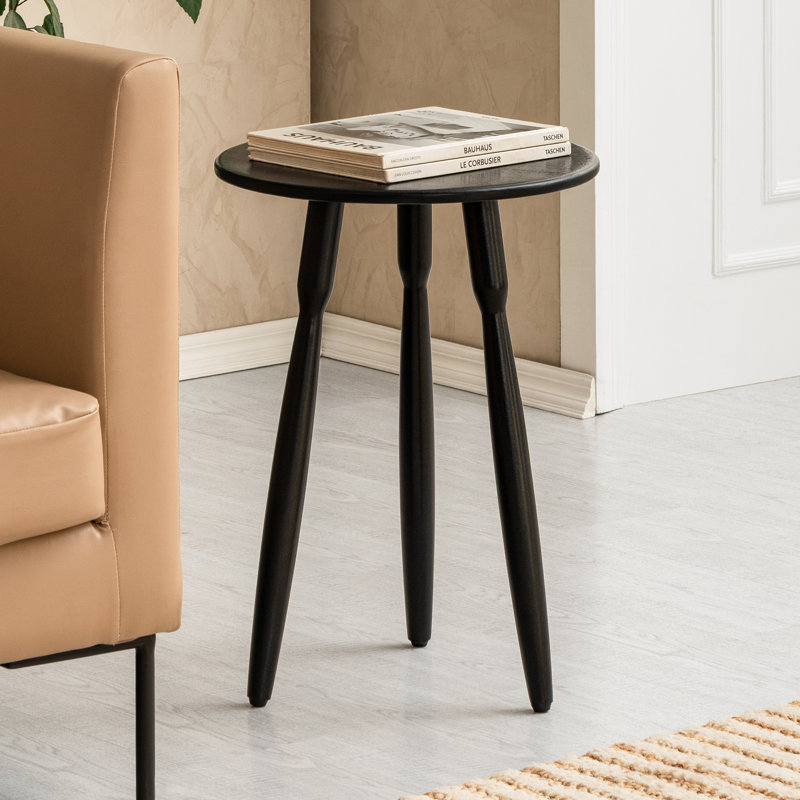 Amber Solid Wood Round Top End Table, Black
