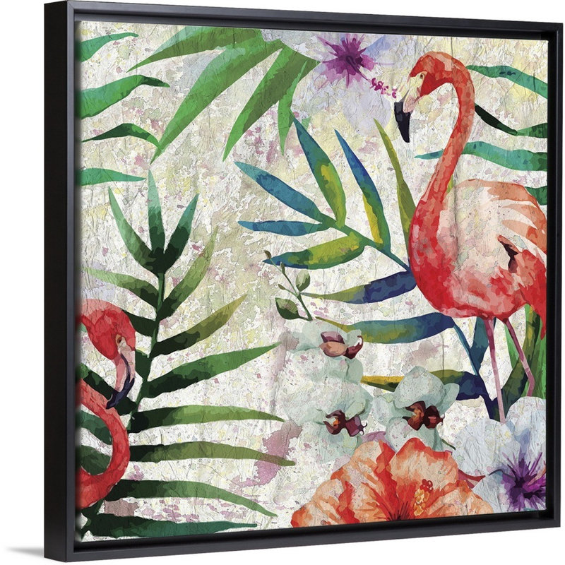Reproduction d’art sur toile, "tropical Life II" par Kimberly Allen, Cadre noir, H 22 po x l 22 po x P 1,75 po