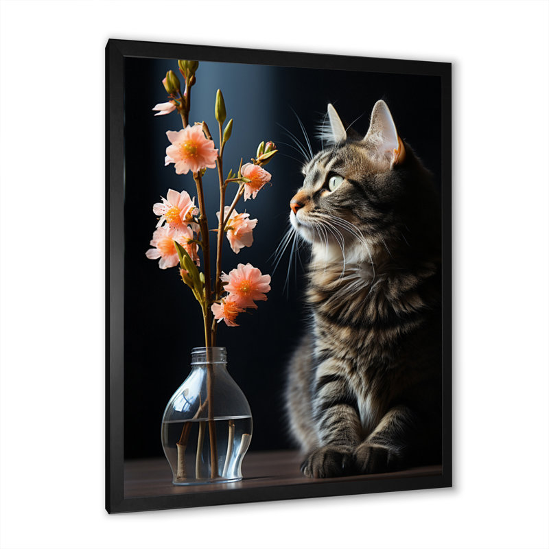 Portrait de chat III sur toile, Cadre photo noir, H 20 po x l 12 po x P 1 po