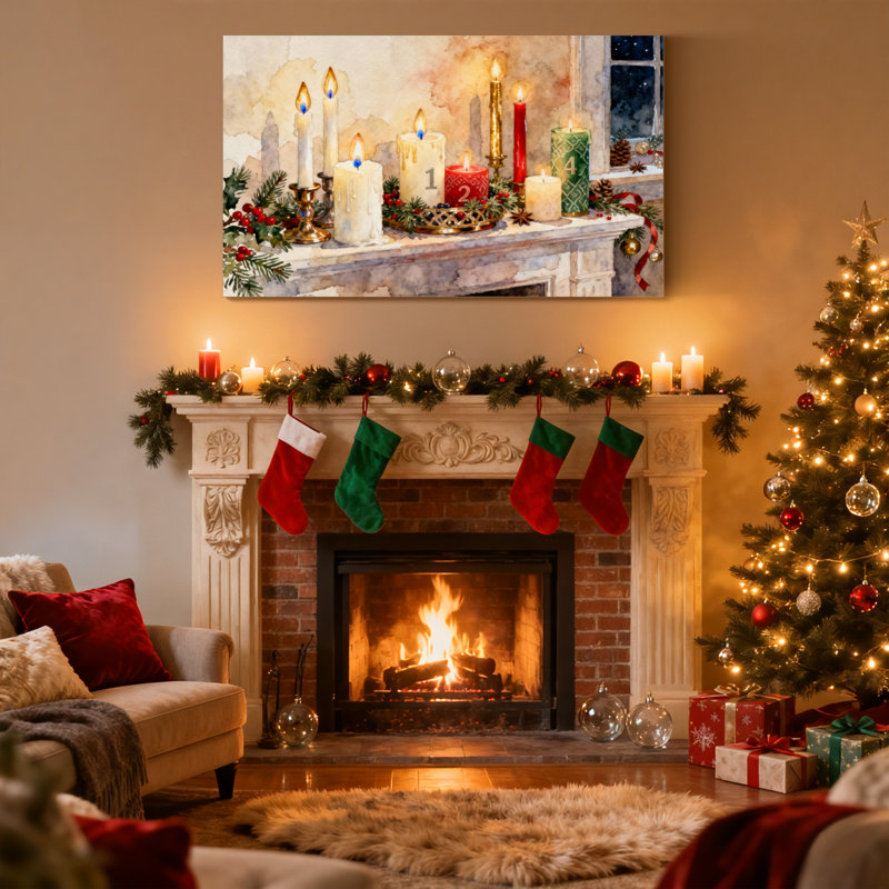 Bougie de Noël, ensemble de 3 impressions sur toile, H 12 po x l 18 po