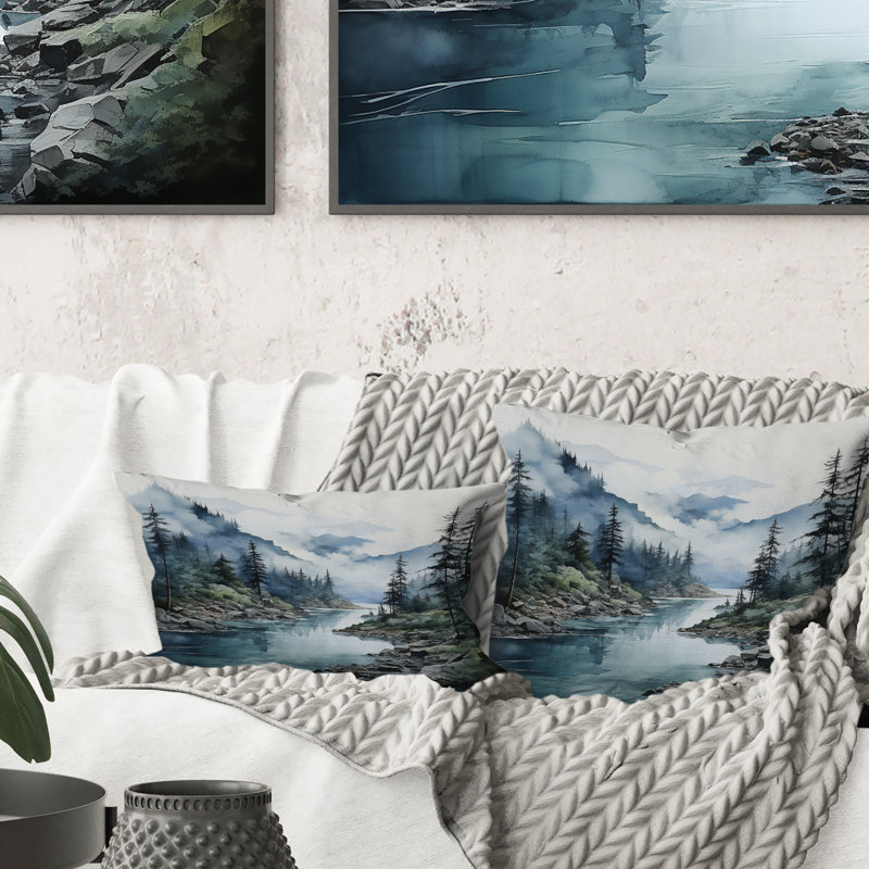 Coussin décoratif gris et bleu minimalisme Forest Reflections II