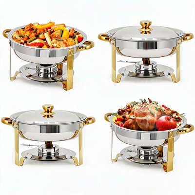 Ensemble de 4 réchauds pour buffet, 5 plateaux de service ronds pour buffet et ensemble de réchauds avec couvercle