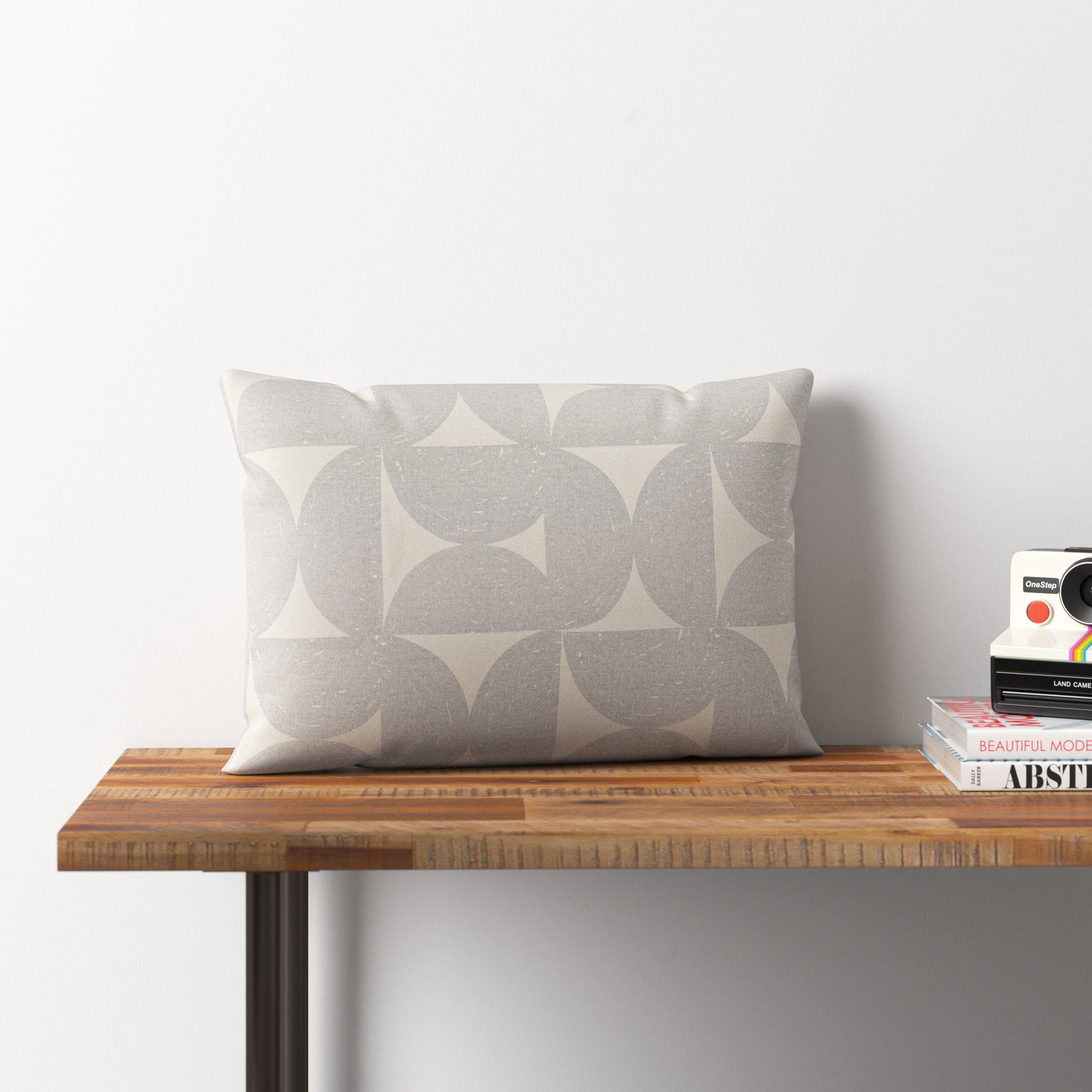 Frenk Geometric Cotton Lumbar Throw Pillow, Down, Medium Gray/Beige