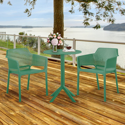 3 Piece Patio Plastic Arm Chair And Table,Furlon 2 - Person Round Outdoor Dining Set