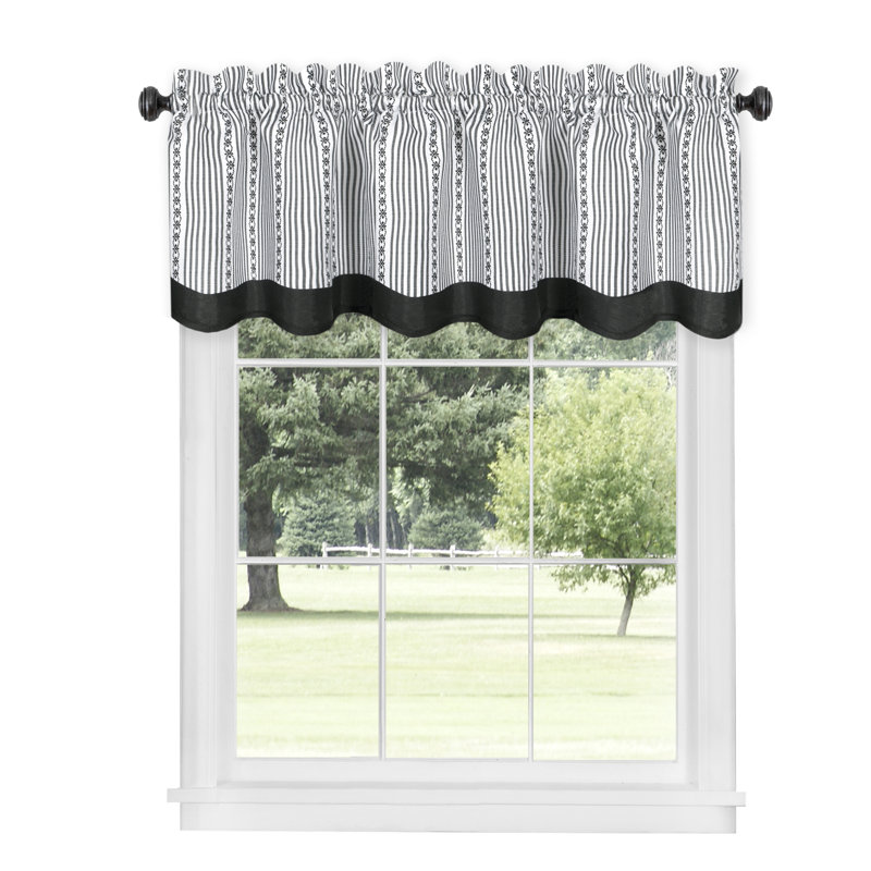 Lagoudera Striped Tailored 58" Window Valance and Tier Pair, Black/White, 58" W x 14" L