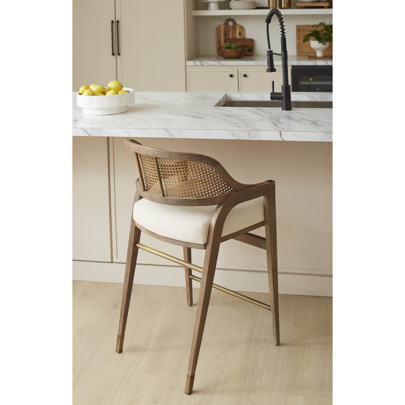 Edward Upholstered Stool with Solid Wood Frame, Brown