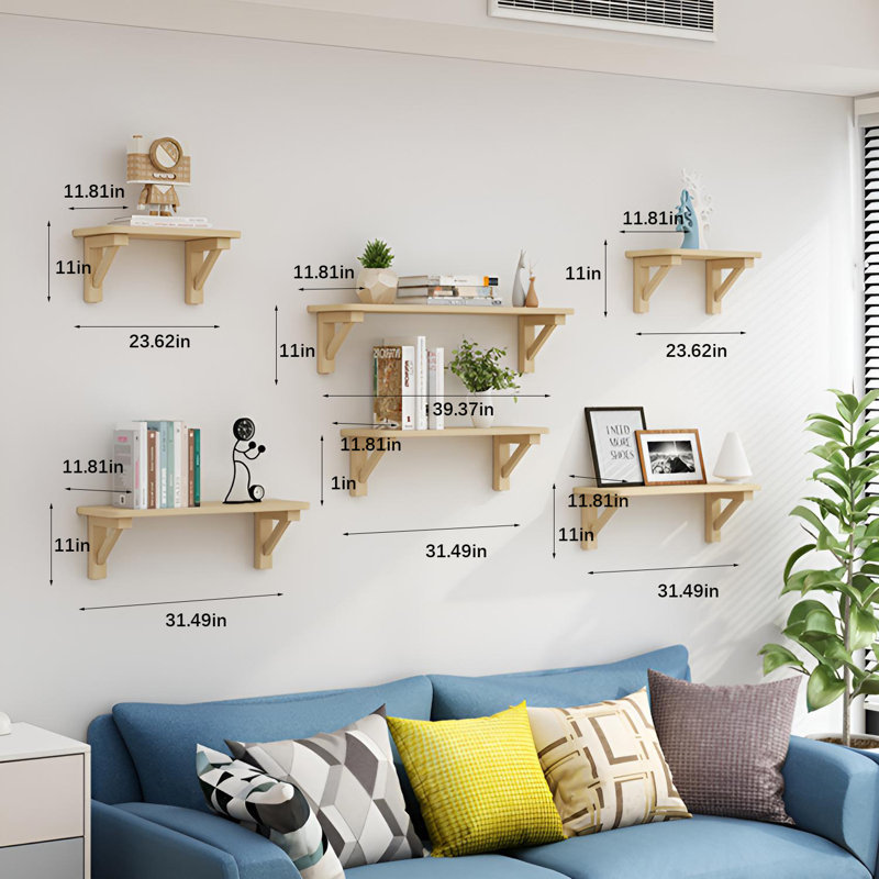 Tablette murale flottante en bois massif, H 11 po x l 39,37 po x P 11,81 po