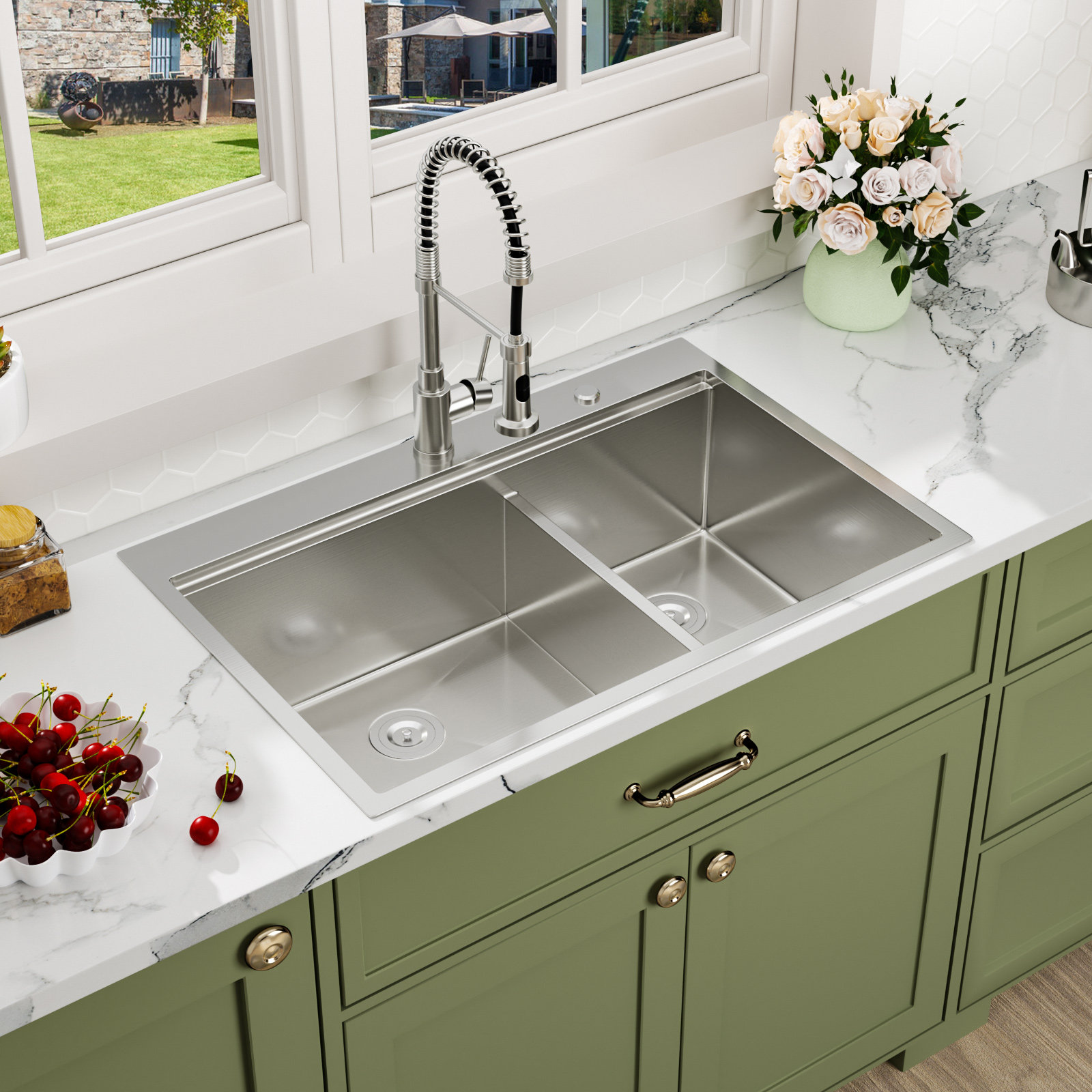 Mocoloo 33 Inch Double Bowl Kitchen Sink - 33 X 22 Drop In 60/40 - View #6