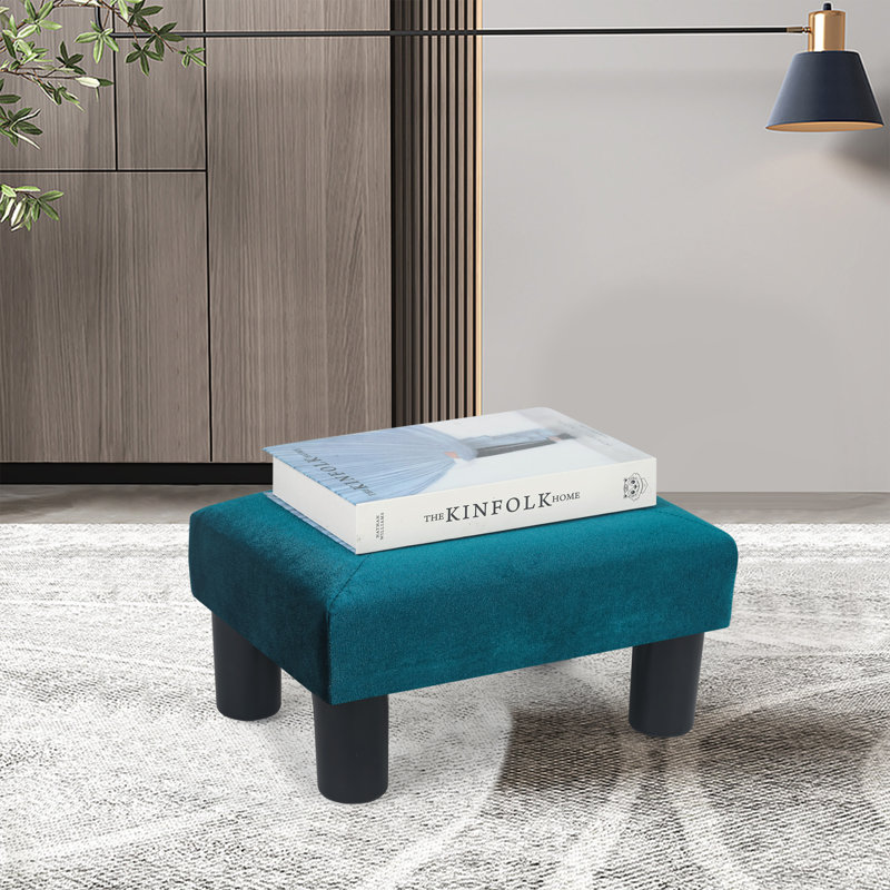 Repose-pieds carré en velours de 10,6 po Cebrail, Velours bleu