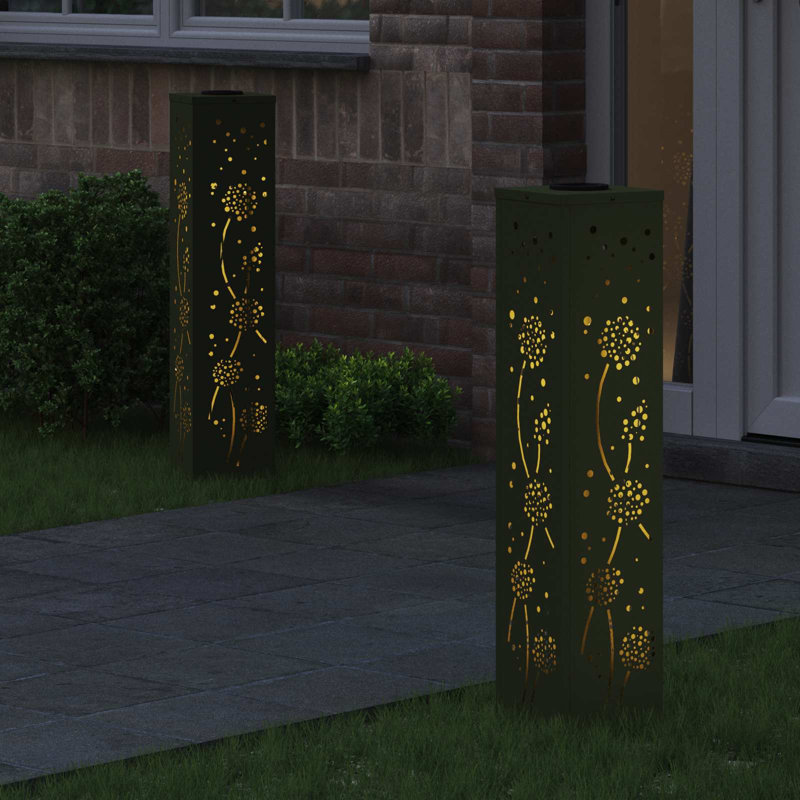 Solar Powered Steel Pathway Light, 80cm H x 18cm W x 18cm D, Olive Green