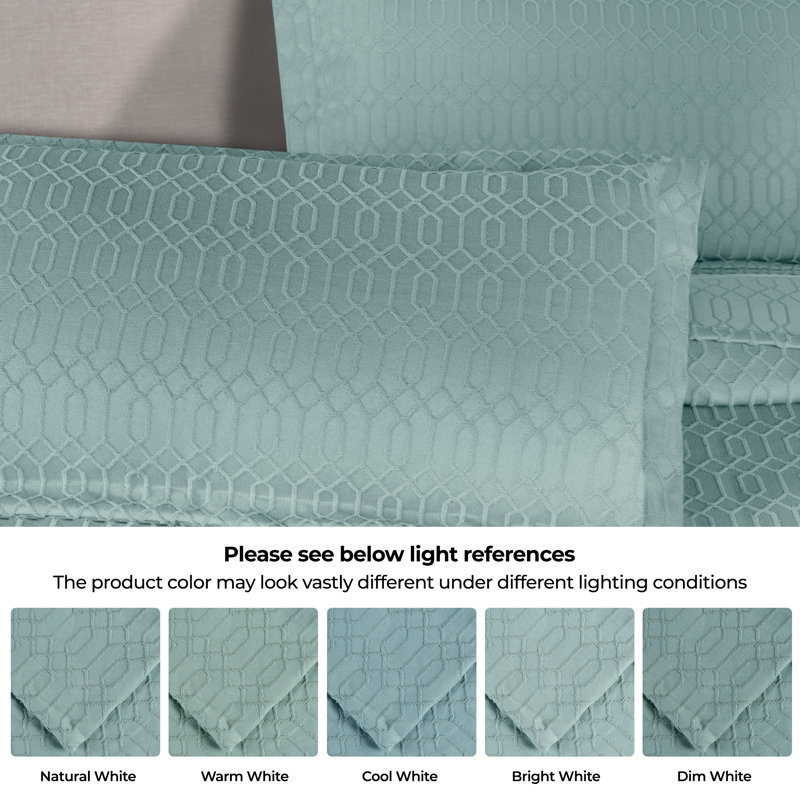 Aqua Full Cotton Jacquard Geometric Fringe Bedspread Set