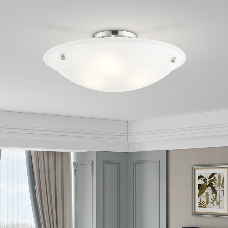 Plafonnier semi-encastré 3 lumières Aneudi, Nickel brossé, H 8 po x l 20 po x p 20 po