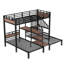 Triple lit superposé simple au-dessus de simple au-dessus d'un lit simple en métal avec escalier de rangement et tablettes - Lit superposé à 3 niveaux peu encombrant avec bureau d'étude, noir