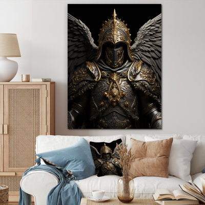 Chevalier ailé noir doré - Art mural fantastique