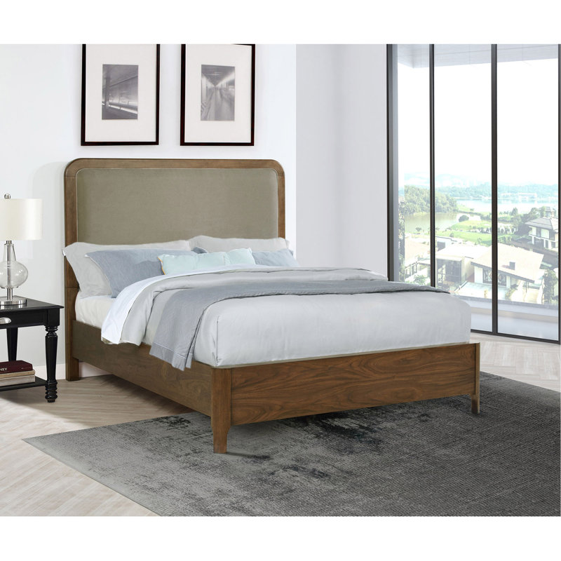 Verona Walnut Upholstered Queen Panel Bed
