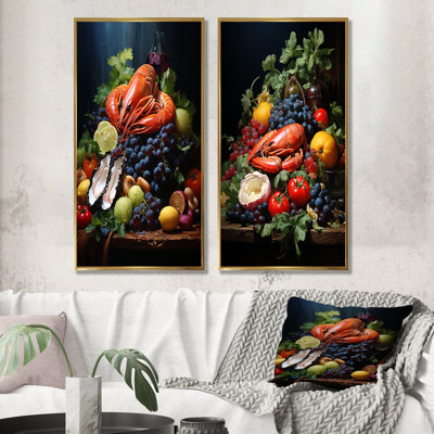 Ensemble de 2 reproductions d'art sur toile de fruits de mer, "Oceanic Delights"
