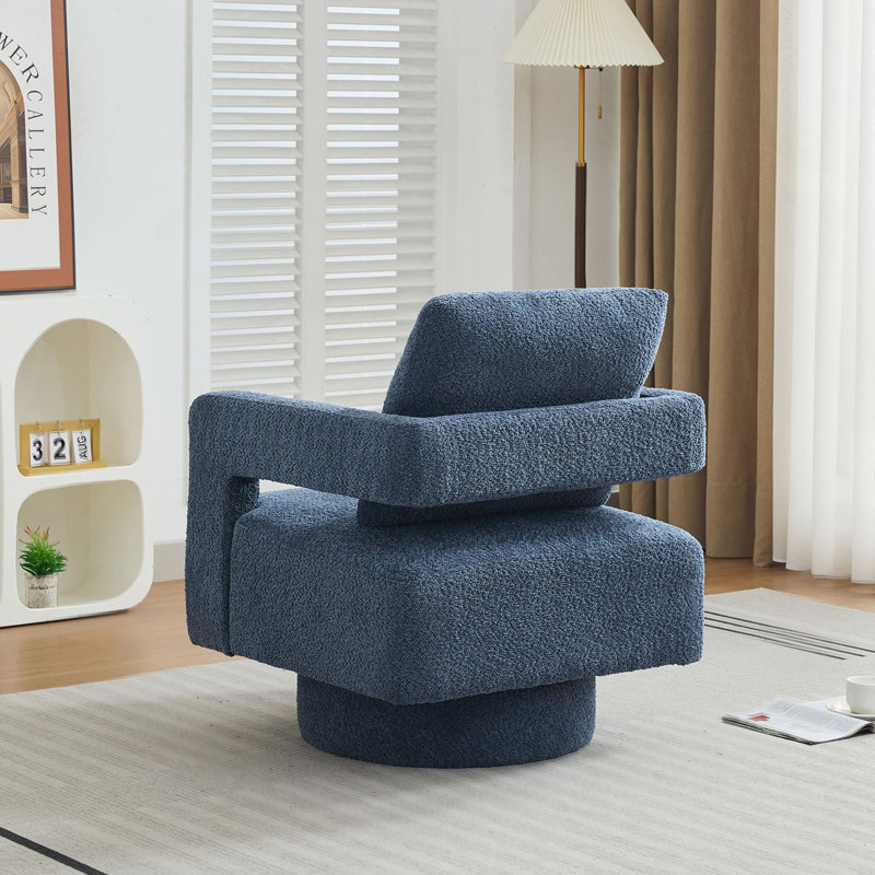 Fauteuil d'appoint pivotant revêtu de tissu bouclé, Marine