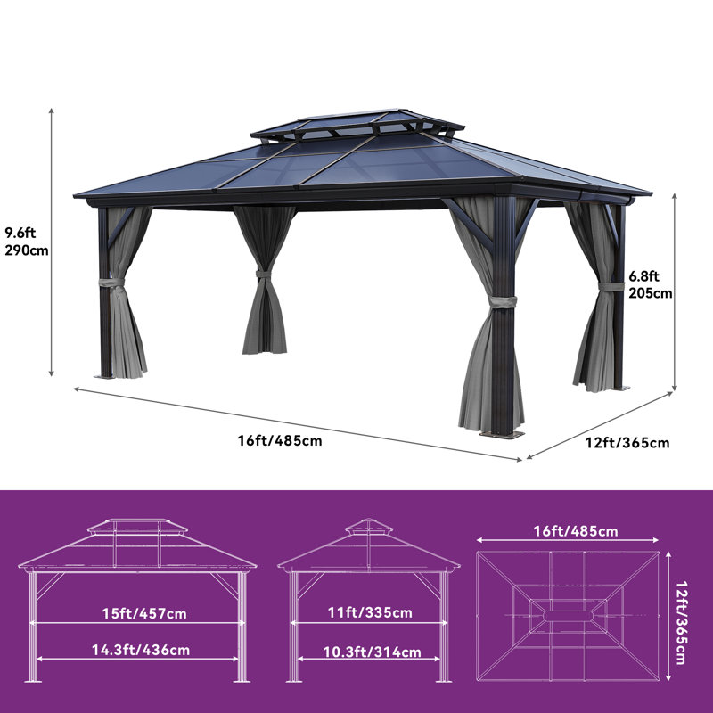 Balconera Polyethylene Double Roof with Aluminum Frame Patio Gazebo, 16 Ft. W x 12 Ft. D