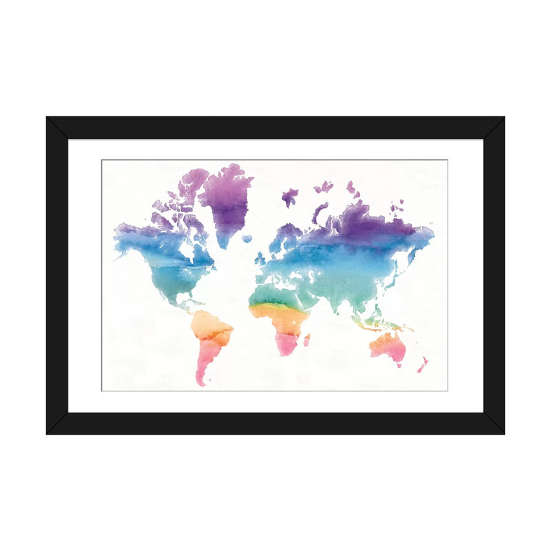« aquarelle world », reproduction d’art sur toile tendue, Papier d'art encadré noir, Blanc, H 16 po x l 24 po x P 1 po