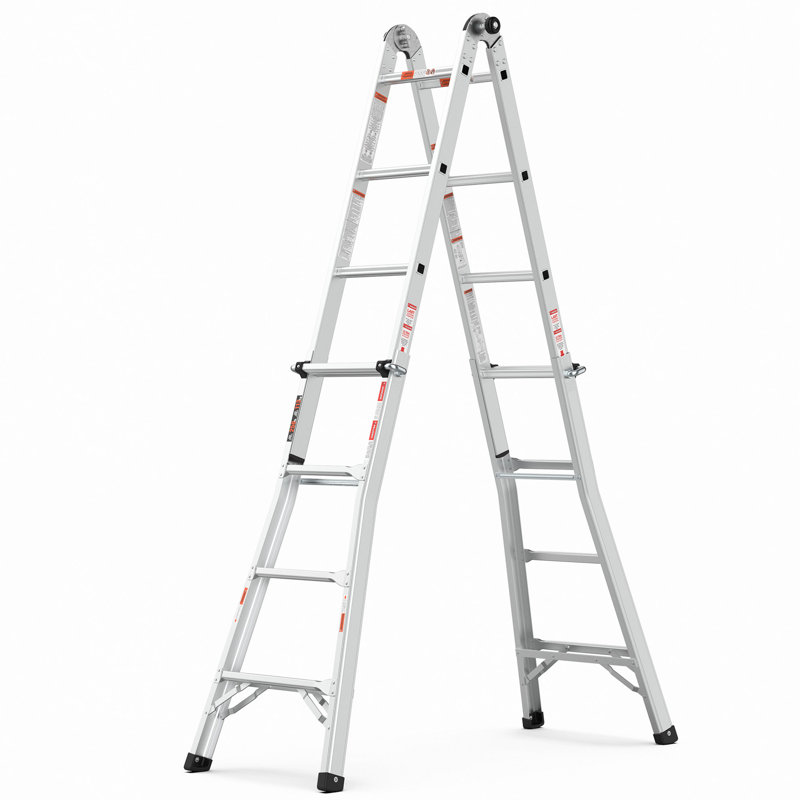 Échelle pliante en aluminium à positions multiples 17 pieds, structure en A et échelle droite, ANSI 250Lbs