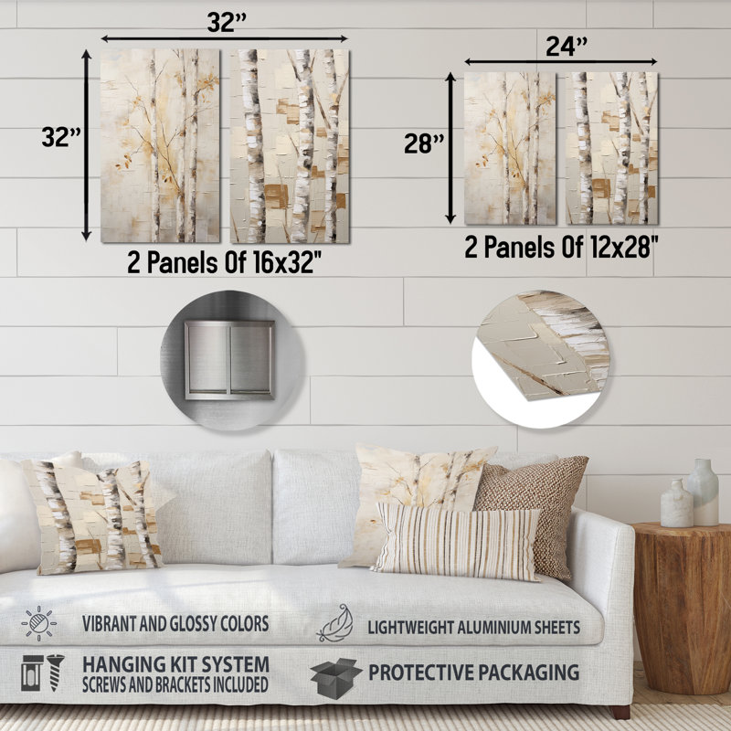 Ensemble de salon mural en métal beige avec bouleau, H 28 po x l 24 po