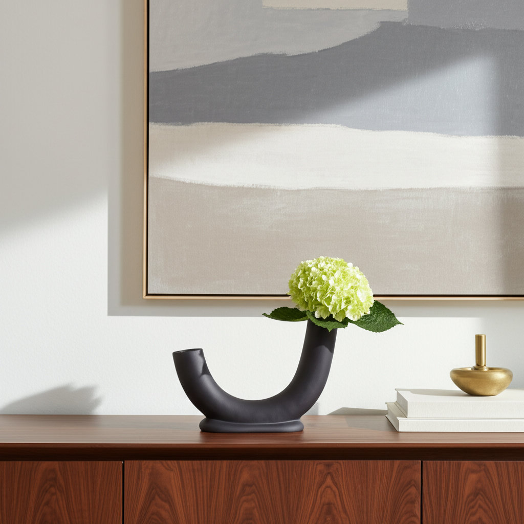 Tiarrah Vases Stoneware Ceramic Sculptural Arch Tube Form Modern Single Decorative Accent Vase Contemporary Curved Ceramic Stoneware Vessel for Floral Display Abstract U-Shape Statement Vase Decor Orren Ellis 