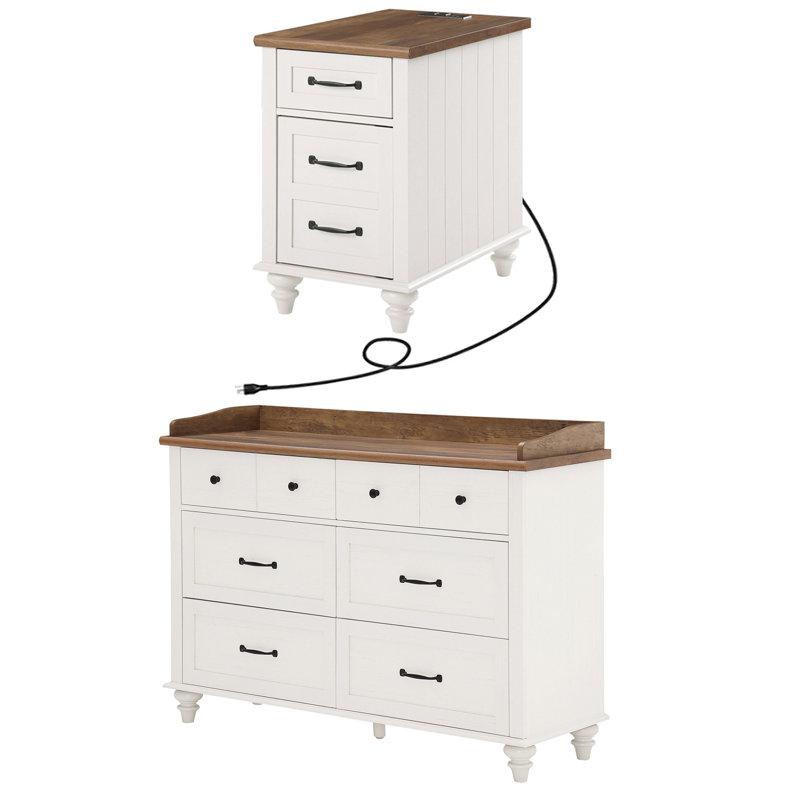 Ensemble de commode, commode et table de chevet 2 pièces Scarlett, Brun / blanc